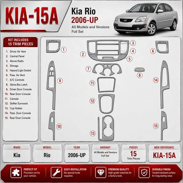 Kia Rio 2006-in poi set completo kit rivestimento cruscotto e interni 3D