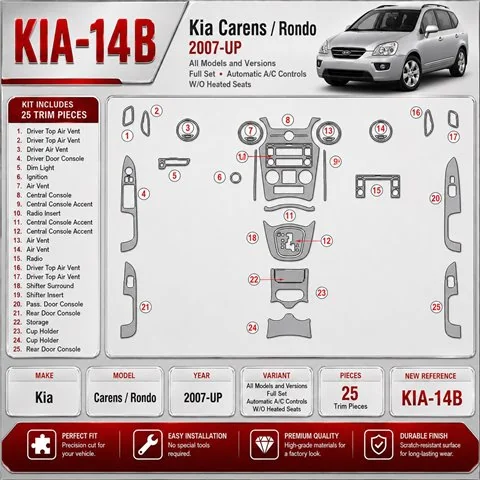 Kia Carens/Rondo 2007-in poi set completo; Automatic A / C Controls; W / O Heated Seats kit rivestimento cruscotto e interni 3D 2