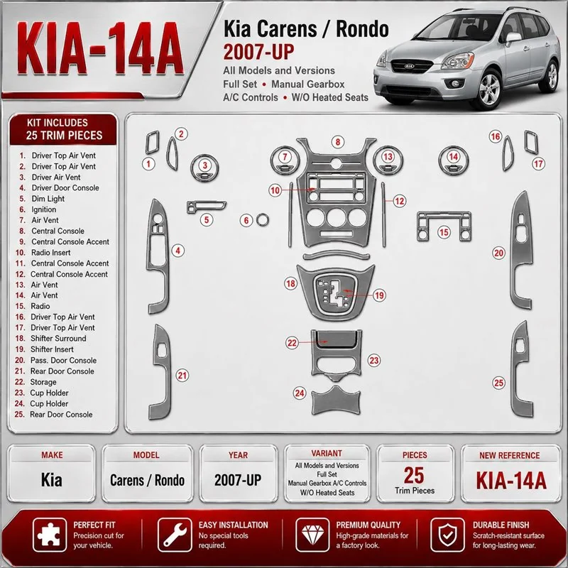 Kia Carens/Rondo 2007-in poi set completo; cambio manuale A / C Controls; W / O Heated Seats kit rivestimento cruscotto e intern