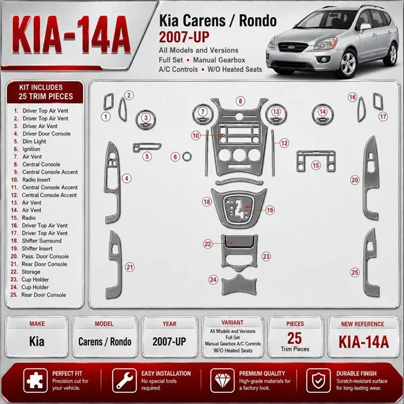 Kia Carens/Rondo 2007-in poi set completo; cambio manuale A / C Controls; W / O Heated Seats kit rivestimento cruscotto e intern