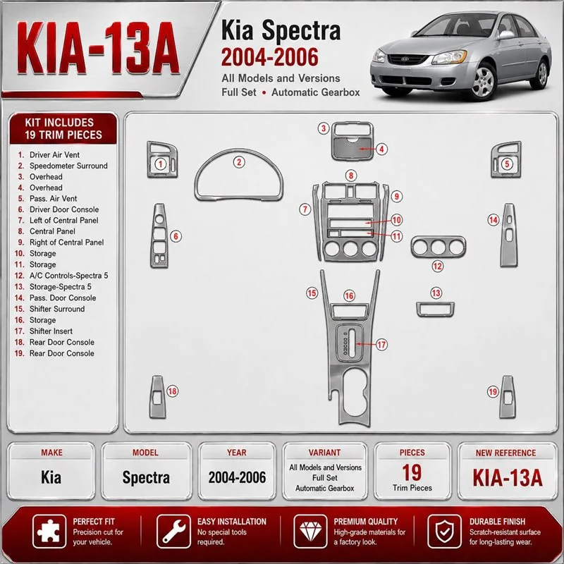 Kia Spectra 2004-2006 set completo; cambio automatico kit rivestimento cruscotto e interni 3D