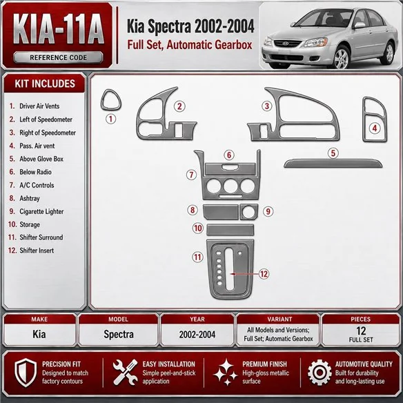 Kia Spectra 2002-2004 set completo; cambio automatico kit rivestimento cruscotto e interni 3D