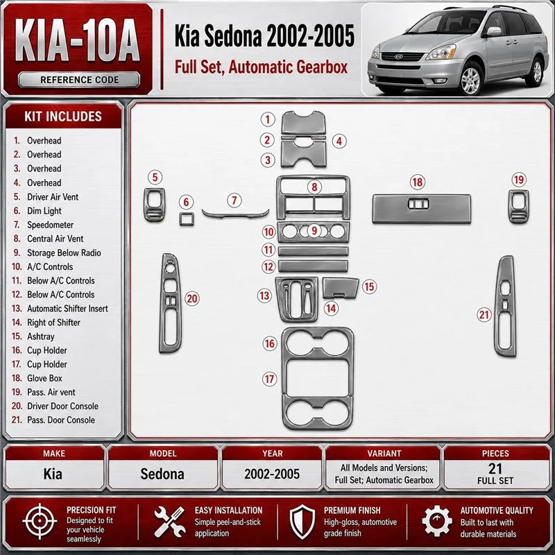 Kia Sedona 2002-2005 set completo; cambio automatico kit rivestimento cruscotto e interni 3D