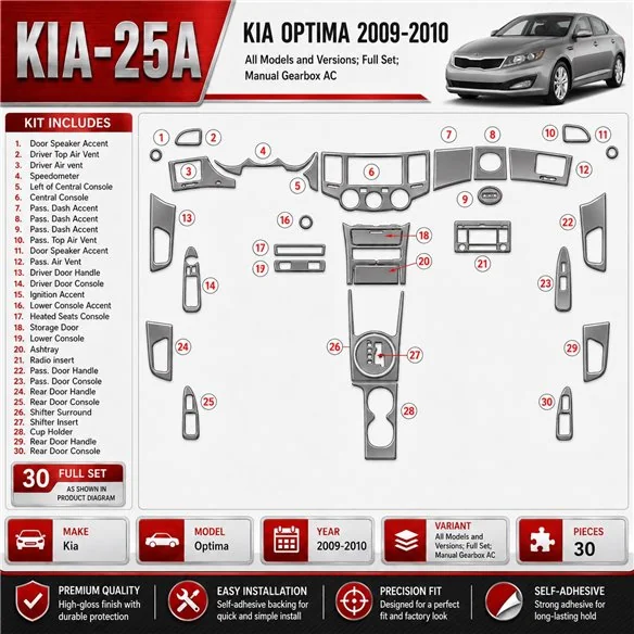 Kia Optima 2009-2010 set completo; cambio manuale AC kit rivestimento cruscotto e interni 3D