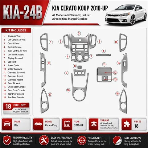 Kia Cerato Koup 2010-in poi set completo; climatizzatore; cambio manuale kit rivestimento cruscotto e interni 3D