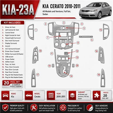 Kia Cerato 2010-2011 set completo; Sedan kit rivestimento cruscotto e interni 3D