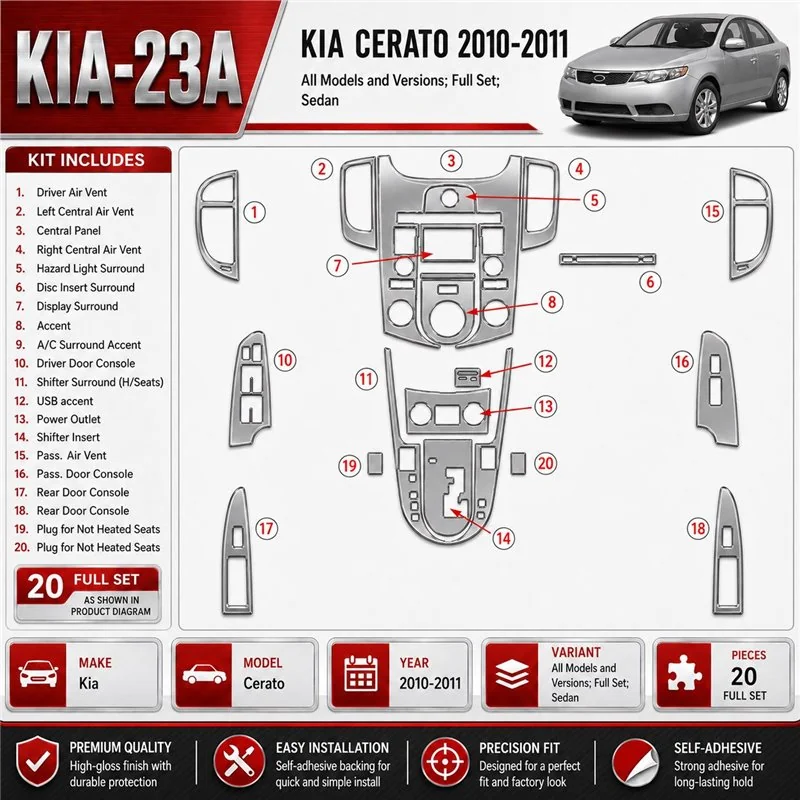 Kia Cerato 2010-2011 set completo; Sedan kit rivestimento cruscotto e interni 3D