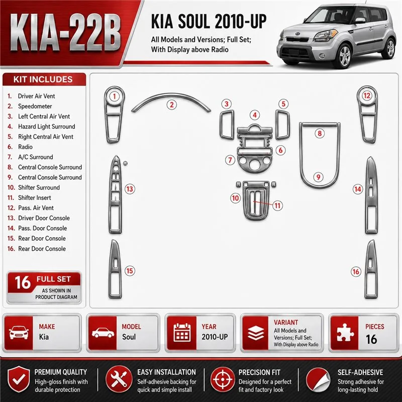 Kia Soul 2010-in poi set completo; con Display above Radio kit rivestimento cruscotto e interni 3D