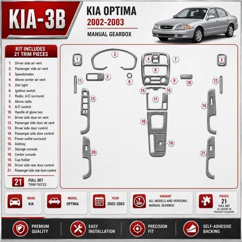 Kia Optima 2002-2003 cambio manuale kit rivestimento cruscotto e interni 3D