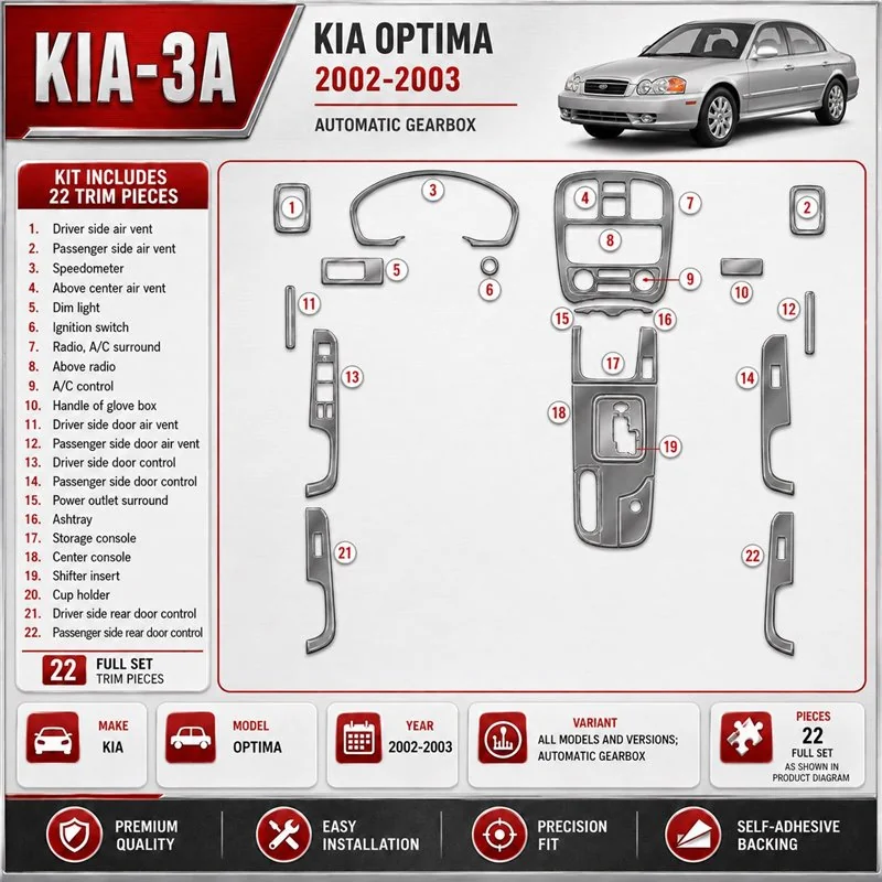 Kia Optima 2002-2003 cambio automatico kit rivestimento cruscotto e interni 3D