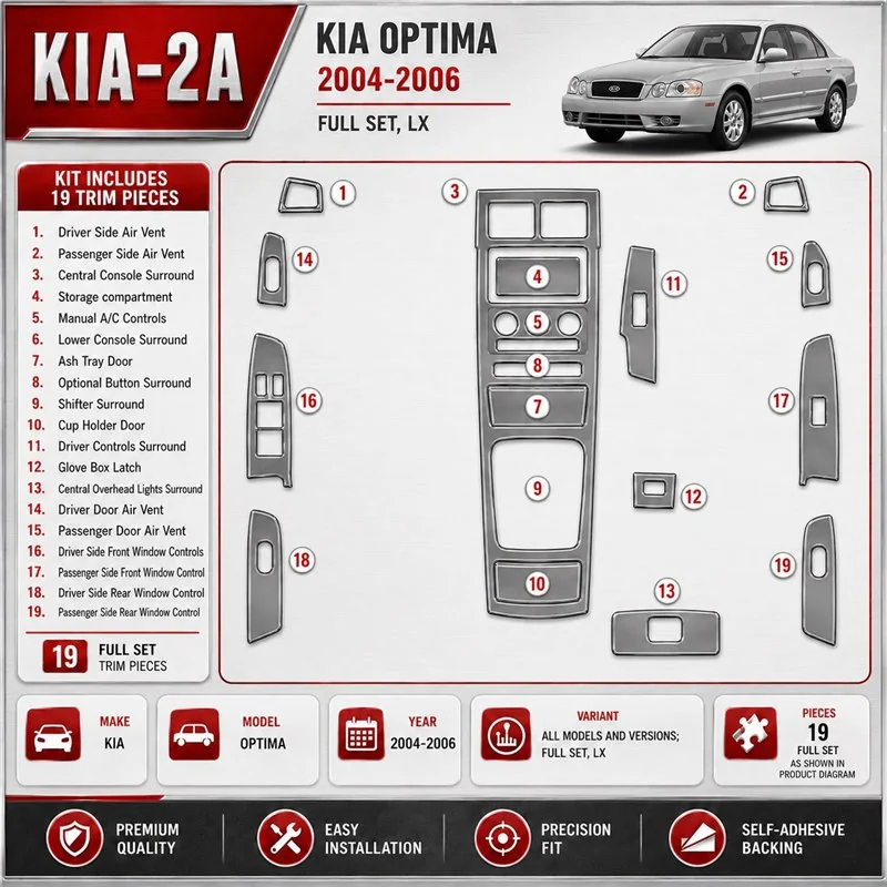 Kia Optima 2004-2006 set completo; LX; Years: 2004-2006 1 / 2 kit rivestimento cruscotto e interni 3D