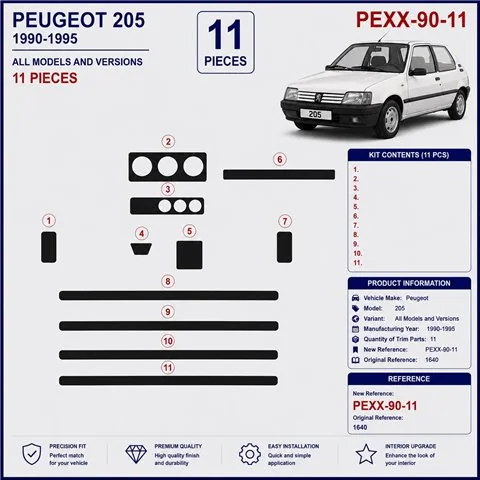 Peugeot 205 1990-1995 kit cruscotto 3D, 11 pezzi 2