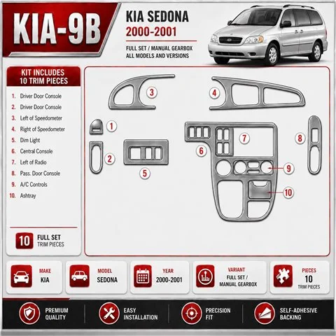 Kia Sedona 2000-2001 set completo; cambio manuale kit rivestimento cruscotto e interni 3D