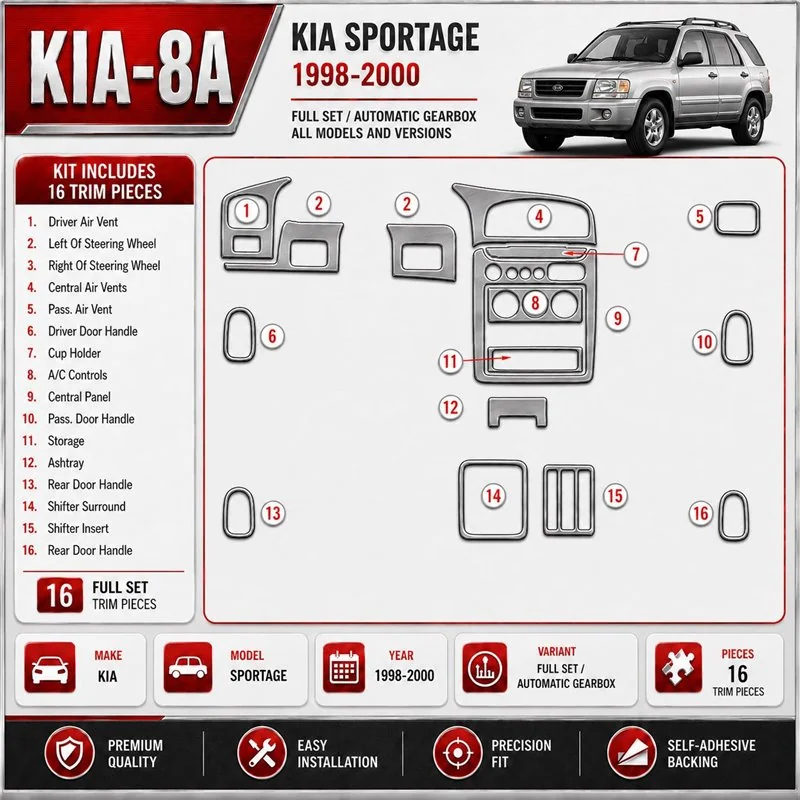 Kia Sportage 1998-2000 set completo; cambio automatico kit rivestimento cruscotto e interni 3D