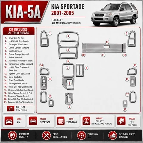Kia Sportage 2001-2005 set completo kit rivestimento cruscotto e interni 3D