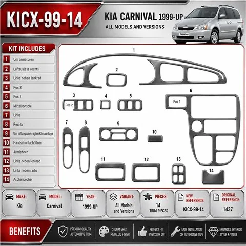 Kia Carnival 1999-in poi kit rivestimento cruscotto e interni 3D 14 pezzi