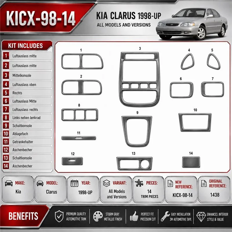 Kia Clarus 1998-in poi kit rivestimento cruscotto e interni 3D 14 pezzi