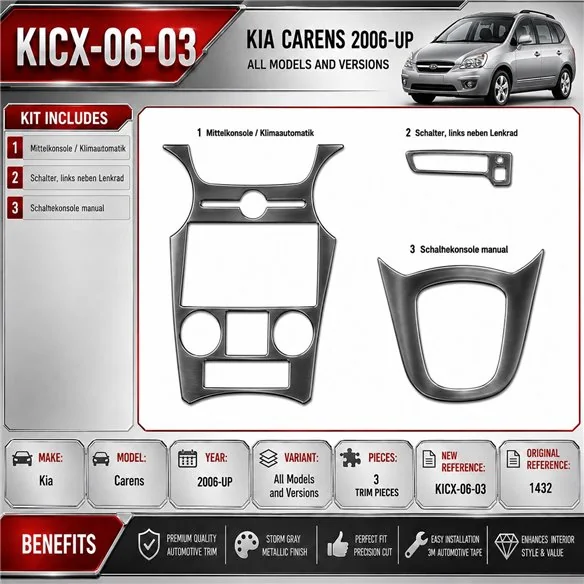 Kia Carens 2006-in poi kit rivestimento cruscotto e interni 3D 3 pezzi