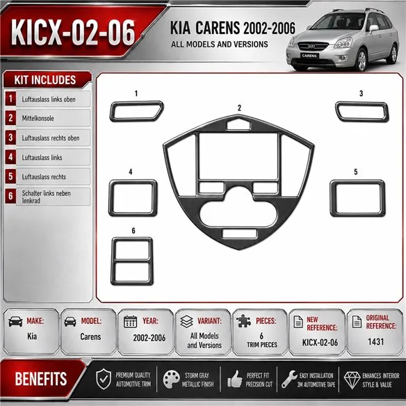 Kia Carens 2002-2006 kit rivestimento cruscotto e interni 3D 6 pezzi