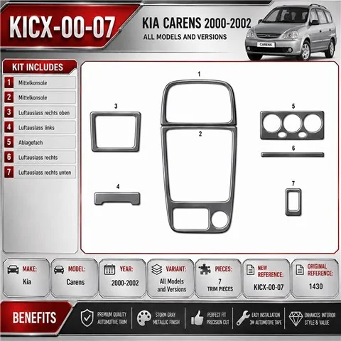 Kia Carens 2000-2002 kit rivestimento cruscotto e interni 3D 7 pezzi