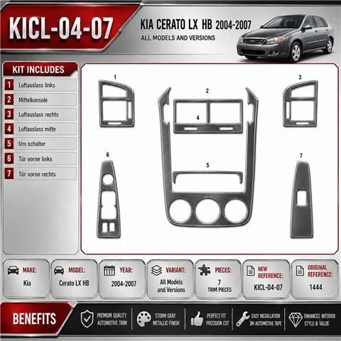 Kia Cerato LX HB 2004-2007 kit rivestimento cruscotto e interni 3D 7 pezzi
