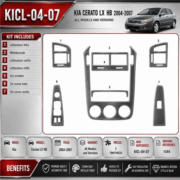 Kia Cerato LX HB 2004-2007 kit rivestimento cruscotto e interni 3D 7 pezzi