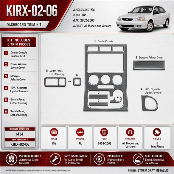Kia Rio 2002-2005 kit rivestimento cruscotto e interni 3D 6 pezzi