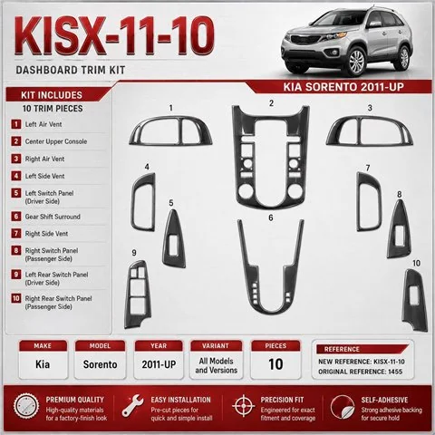 Kia Sorento 2011-in poi kit rivestimento cruscotto e interni 3D 10 pezzi