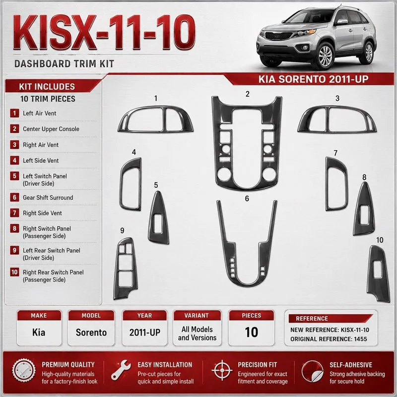 Kia Sorento 2011-in poi kit rivestimento cruscotto e interni 3D 10 pezzi