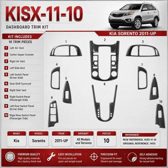 Kia Sorento 2011-in poi kit rivestimento cruscotto e interni 3D 10 pezzi
