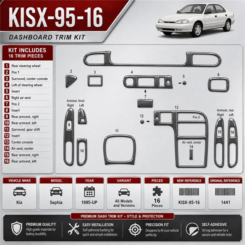 Kia Sephia 1995-in poi kit rivestimento cruscotto e interni 3D 16 pezzi