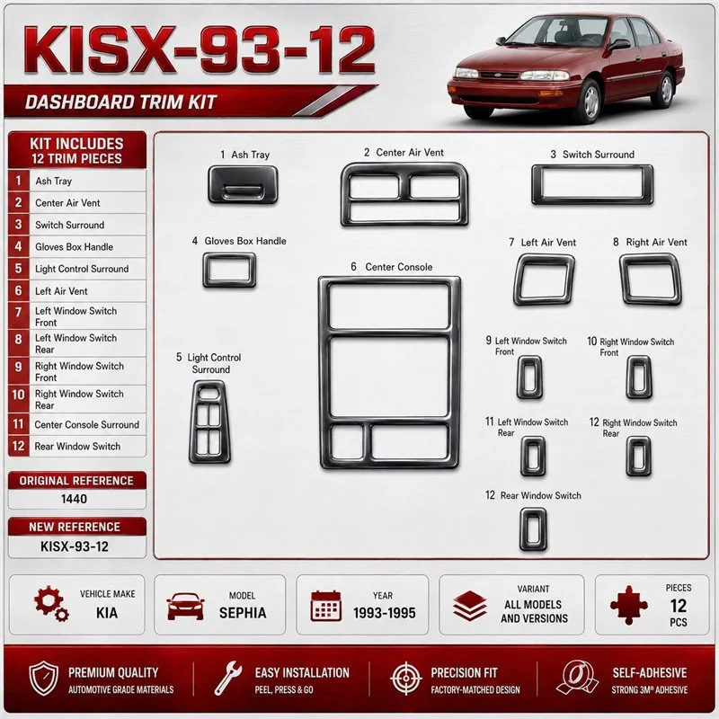 Kia Sephia 1993-1995 kit rivestimento cruscotto e interni 3D 12 pezzi