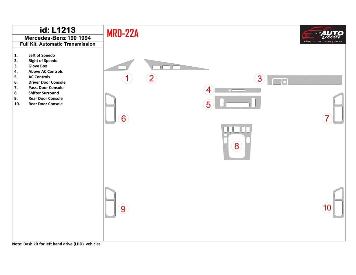 Mercedes Benz 190 1994-1994 Full Set, Manual Gear Box Cruscotto BD Rivestimenti interni