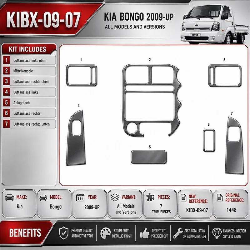 Kia Bongo 2009-in poi kit rivestimento cruscotto e interni 3D 7 pezzi