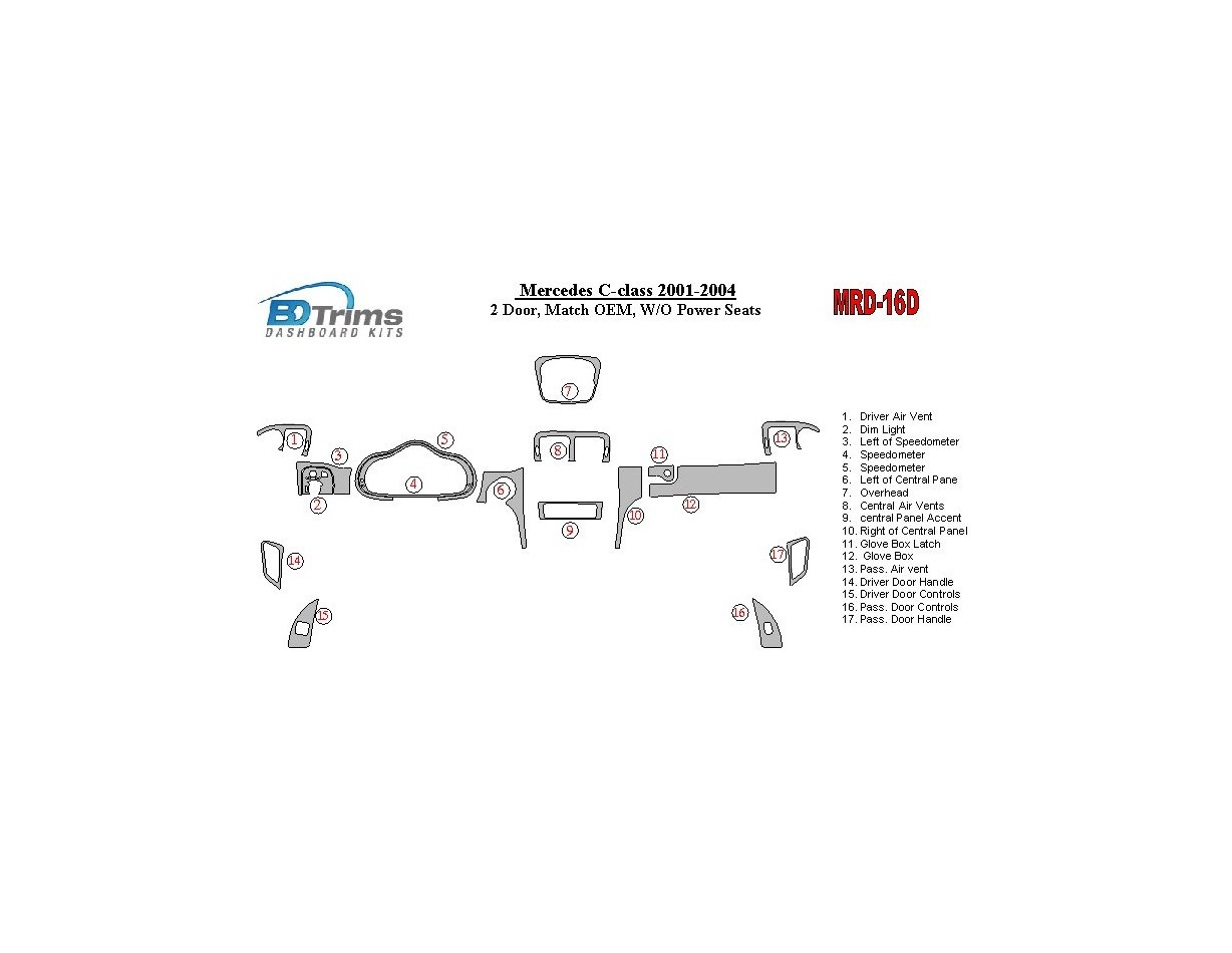 Mercedes Benz C Class 2001-2004 2 Doors, OEM Compliance, W/O Power Seats Cruscotto BD Rivestimenti interni