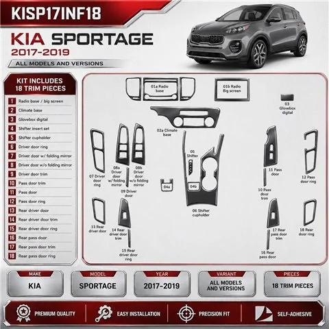 Kia Sportage 2017-2019 kit rivestimento cruscotto e interni 3D 18 pezzi 2
