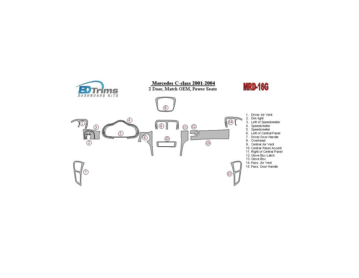 Mercedes Benz C Class 2001-2004 Basic Set, 2 Doors, OEM Compliance, With Power Seats Cruscotto BD Rivestimenti interni