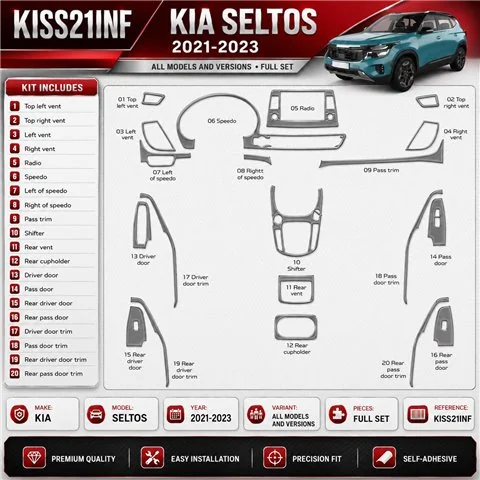 Kia SELTOS 2021-2023 set completo kit rivestimento cruscotto e interni 3D