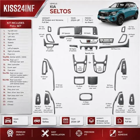 Kia SELTOS 2024-in poi set completo kit rivestimento cruscotto e interni 3D