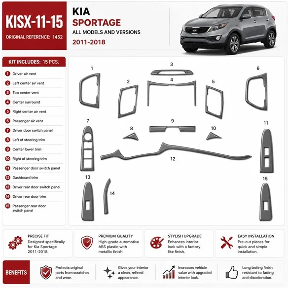 Kia Sportage 2011-in poi kit rivestimento cruscotto e interni 3D 15 pezzi