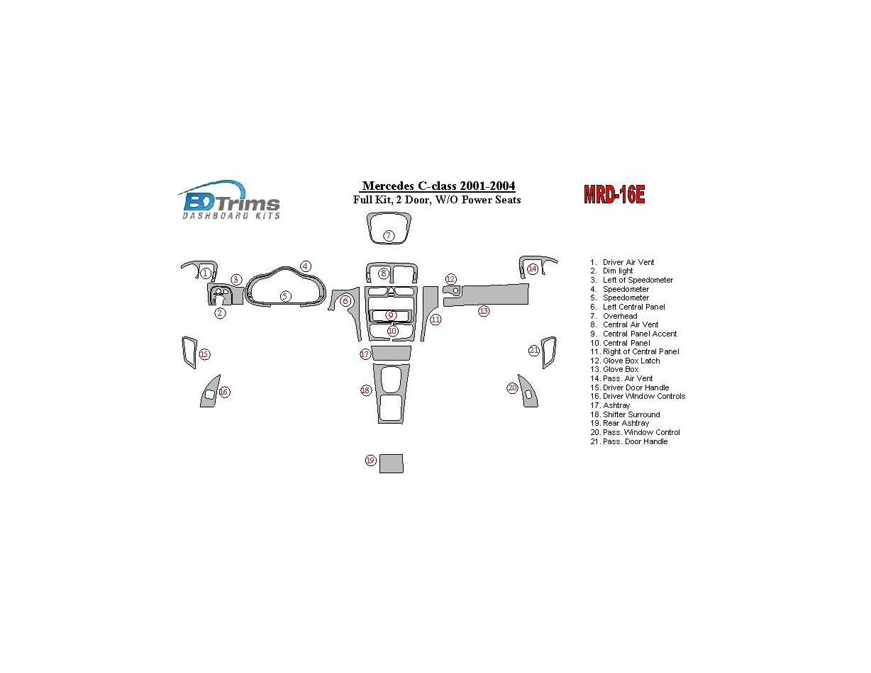 Mercedes Benz C Class 2001-2004 Full Set, 2 Doors, OEM Compliance, W/O Power Seats Cruscotto BD Rivestimenti interni