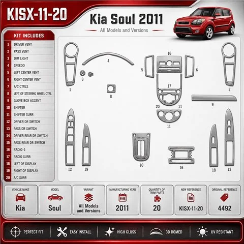 Kia Soul 2011 kit rivestimento cruscotto e interni 3D 20 pezzi