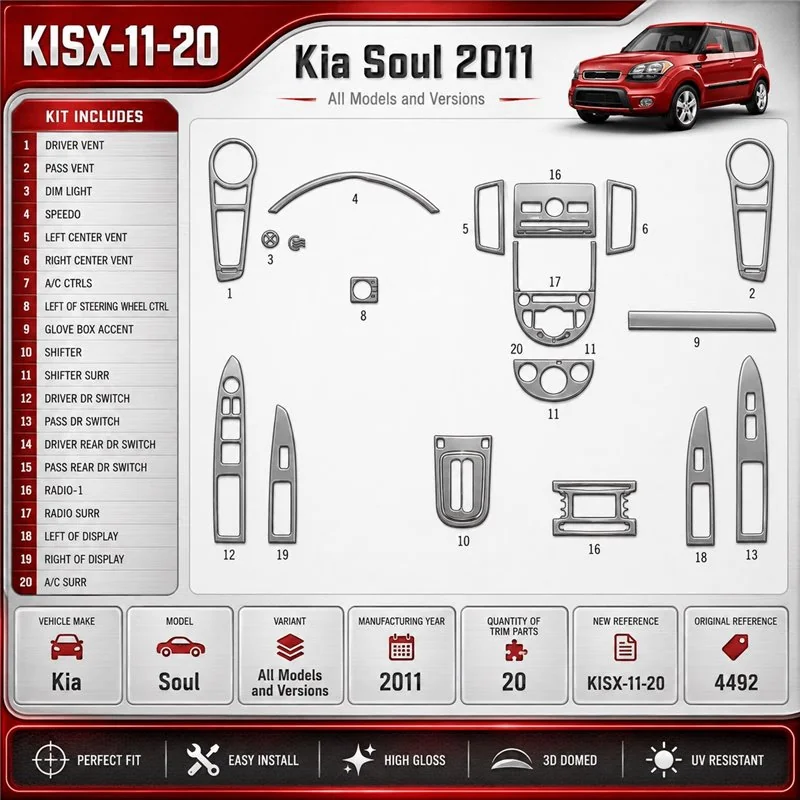 Kia Soul 2011 kit rivestimento cruscotto e interni 3D 20 pezzi