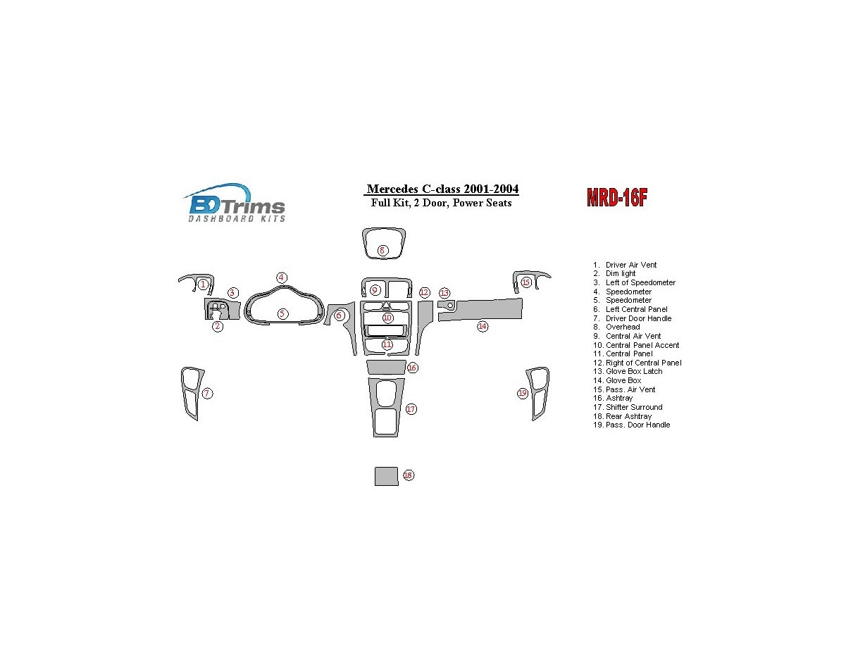Mercedes Benz C Class 2001-2004 Full Set, 2 Doors, OEM Compliance, With Power Seats Cruscotto BD Rivestimenti interni