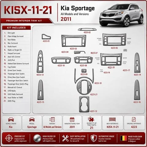 Kia Sportage 2011 kit rivestimento cruscotto e interni 3D 21 pezzi