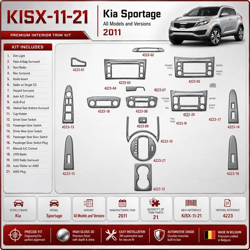 Kia Sportage 2011 kit rivestimento cruscotto e interni 3D 21 pezzi