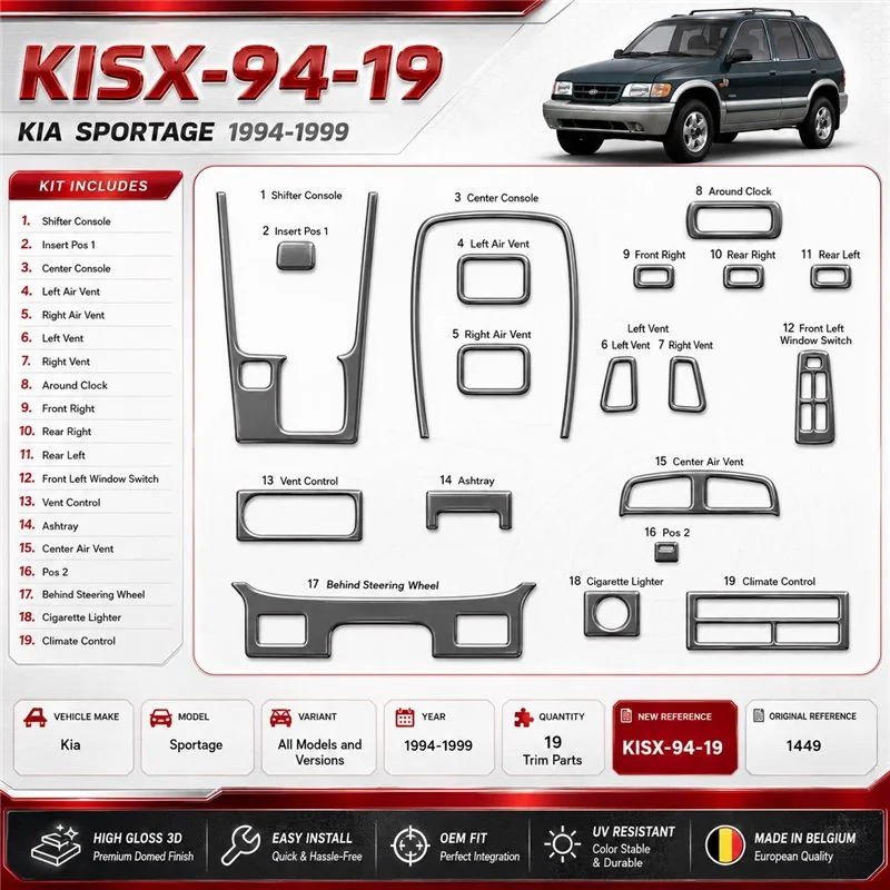 Kia Sportage 1994-1999 kit rivestimento cruscotto e interni 3D 19 pezzi