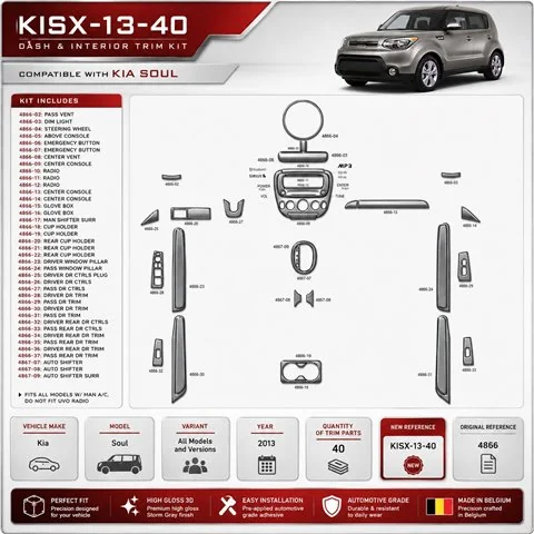 Kia Soul 2013 kit rivestimento cruscotto e interni 3D 40 pezzi