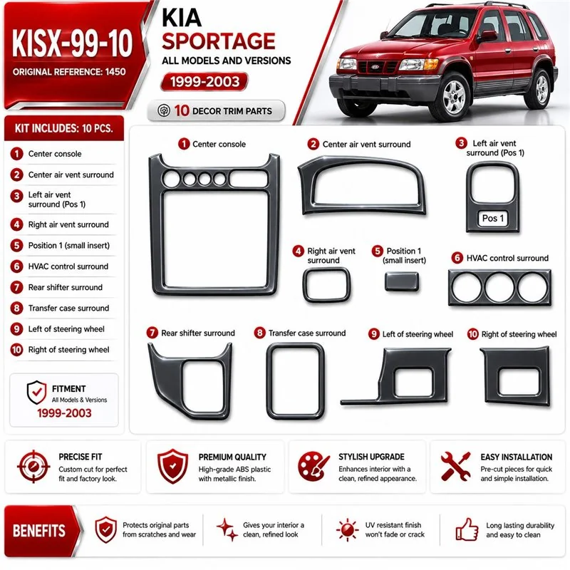 Kia Sportage 1999-2003 kit rivestimento cruscotto e interni 3D 10 pezzi