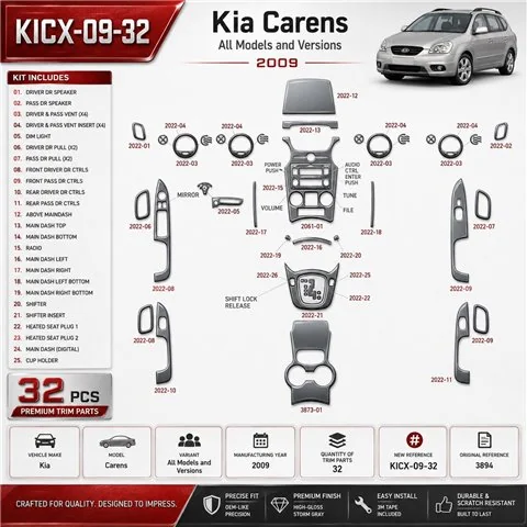 Kia Carens 2009 kit rivestimento cruscotto e interni 3D 32 pezzi 2